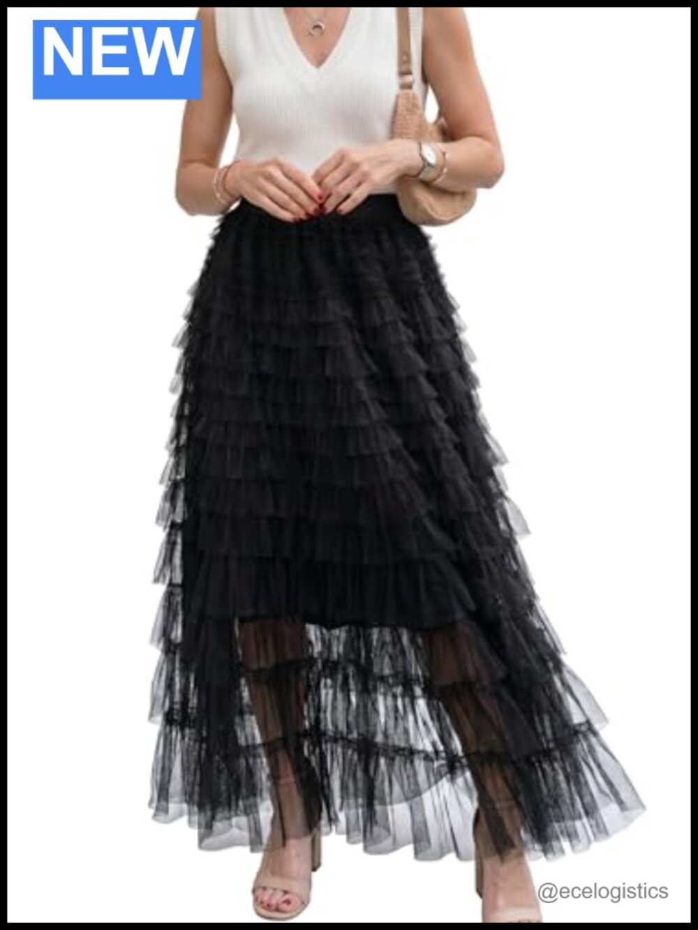 Tulle Maxi Skirt Women A-Line Ruffle Tiered Layered High Waisted Flowy Mesh